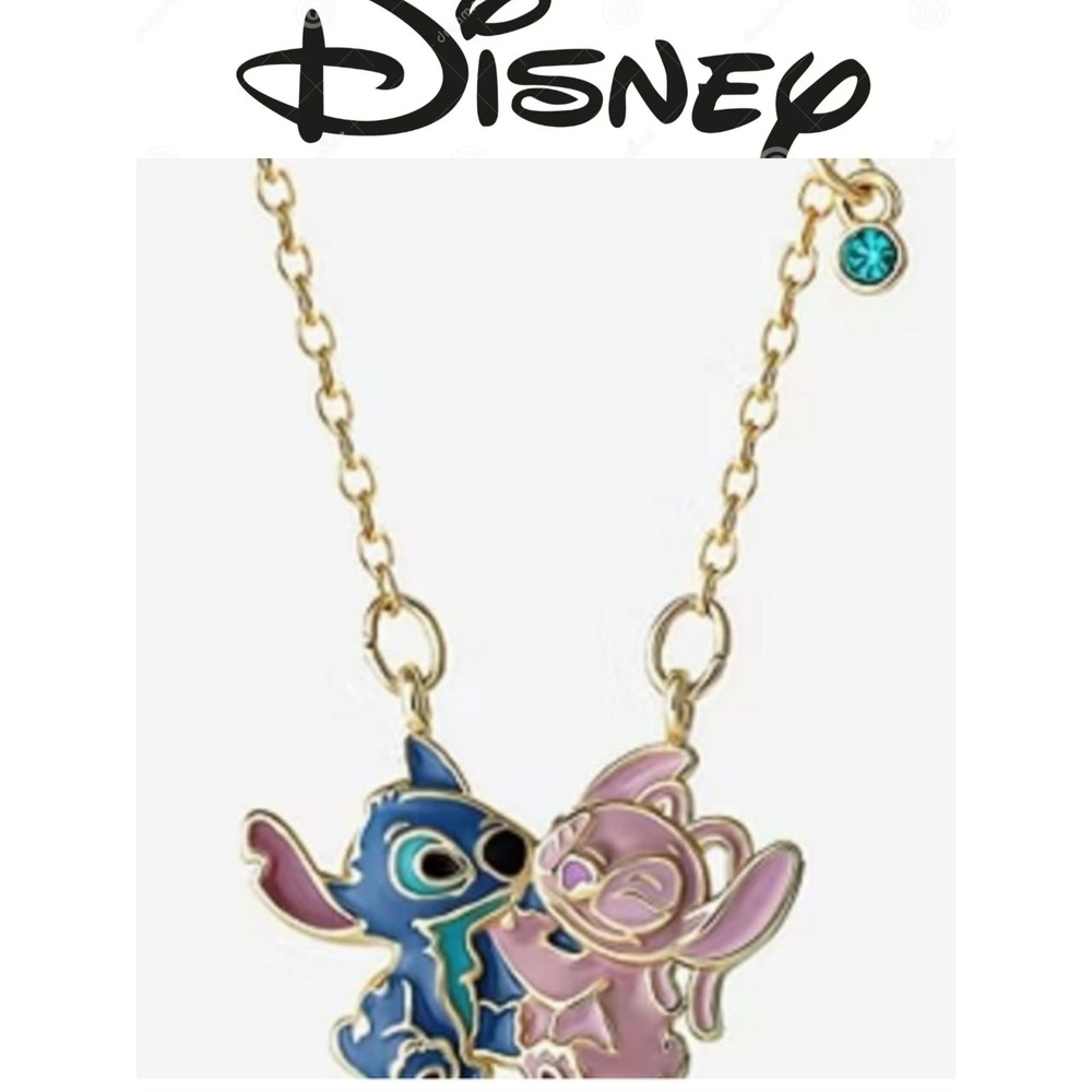 Disney Stitch & Angel Crystal 18K Over Brass 18" Pendant‎ Necklace